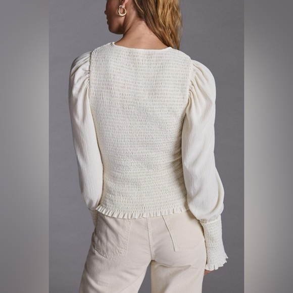 Anthropologie Ivory Smocked Top - Picture 3 of 7